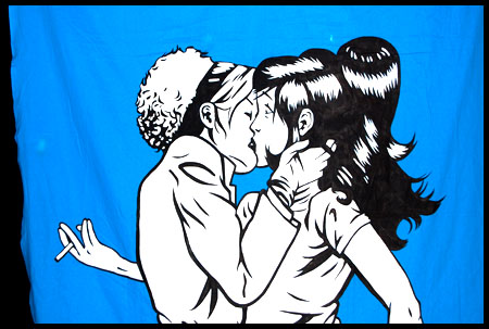 tecknad bild, tv tjejer som kysser varandra