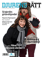 Djurens R&auml;tt 4/09 omslag. Marina Schiptjenko fr&aring;n BWO och Patrik Arve fr&aring;n Teddybears visar v&auml;gen mot en djurfri dresscode.