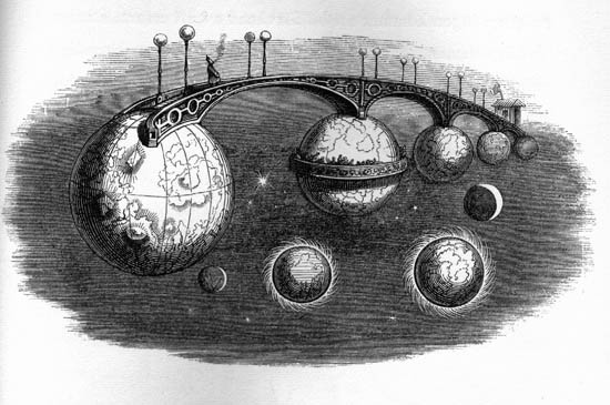 en liten gubbe som str och rker p en bro mellan vrldar